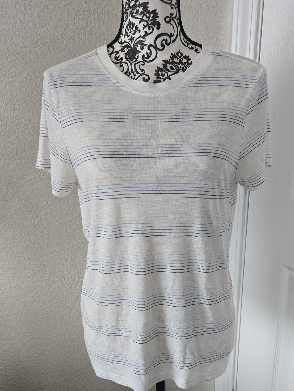 Daytrip White Tee with Navy Stripe Short Sleeve